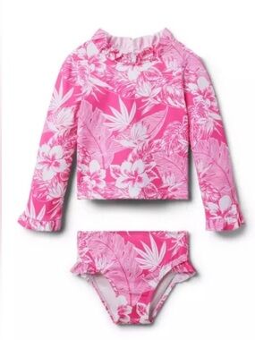 Janie and Jack Pink Floral Long-Sleeve Rashguard Set